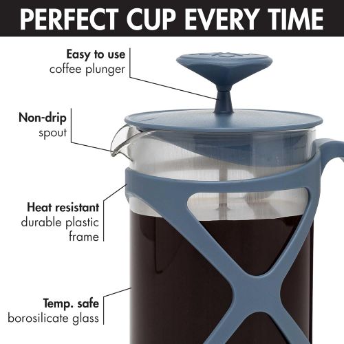  Primula Tempo French Press Premium Filtration with No Grounds, Heat Resistant Borosilicate Glass, Blue, 24 oz