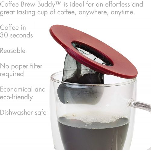  Primula Brew Buddy Portable Pour Over, Reusable Fine Mesh Filter, Dishwasher Safe, Single Cup of Coffee or Tea At Any Strength, Ideal For Travel or Camping, Red