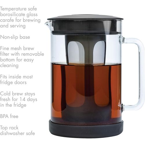  Primula Pace Cold Brew Iced Coffee Maker with Durable Glass Pitcher and Airtight Lid, Dishwasher Safe, Perfect 6 Cup Size, 1.6 Qt