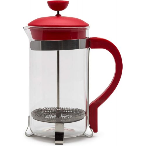  Primula Classic Stainless Steel French Press Coffee/Tea Maker Premium Filtration, No Grounds, Heat Resistant Borosilicate Glass, 8 Cup / 32 Oz, Red