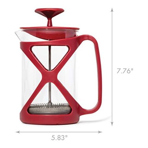  Primula Tempo French Press Premium Filtration with No Grounds, Heat Resistant Borosilicate Glass, 8 Cup, Red