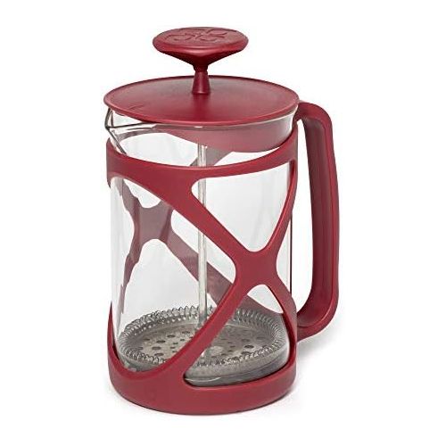  Primula Tempo French Press Premium Filtration with No Grounds, Heat Resistant Borosilicate Glass, 8 Cup, Red