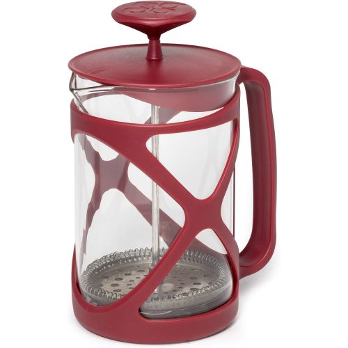  Primula Tempo French Press Premium Filtration with No Grounds, Heat Resistant Borosilicate Glass, 8 Cup, Red