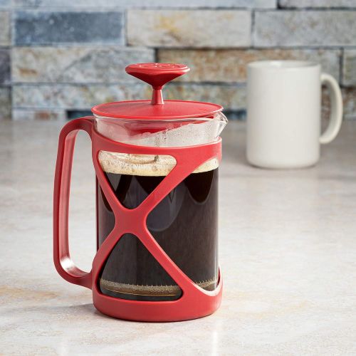  Primula Tempo French Press Premium Filtration with No Grounds, Heat Resistant Borosilicate Glass, 8 Cup, Red