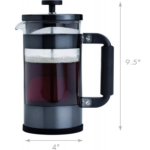  Primula Melrose French Tea Maker, Stainless Steel Coffee Press, Premium Filtration with No Grounds, Heat Resistant Borosilicate Glass, 8 Cup, Gunmetal