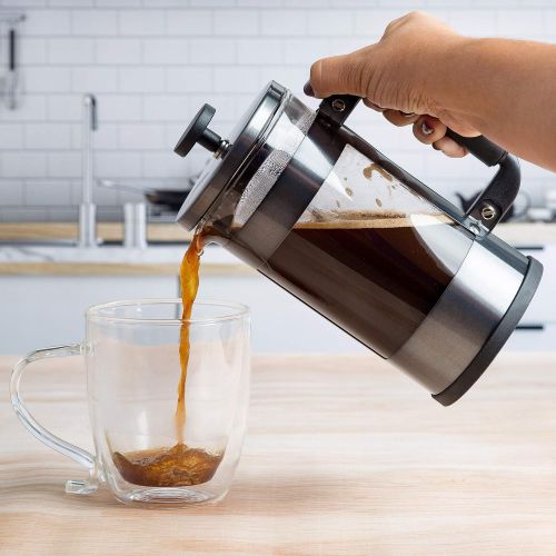  Primula Melrose French Tea Maker, Stainless Steel Coffee Press, Premium Filtration with No Grounds, Heat Resistant Borosilicate Glass, 8 Cup, Gunmetal