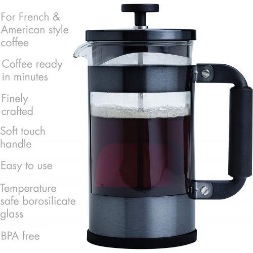  Primula Melrose French Tea Maker, Stainless Steel Coffee Press, Premium Filtration with No Grounds, Heat Resistant Borosilicate Glass, 8 Cup, Gunmetal