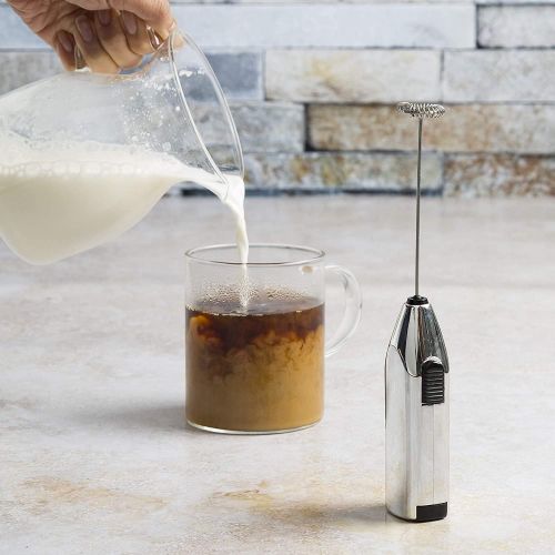  Primula Handheld Milk Frother Electric Hand Foam Lattes, Cappuccinos and Matcha, Stainless Steel Whisk, Battery Operated Foamer, Mini Frappe Maker Blender, One Size, Chrome