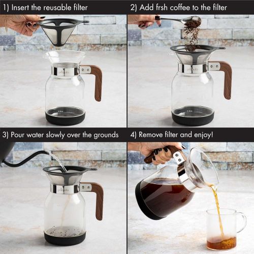  [아마존베스트]Primula Park Set with Permanent Reusable Removable Ultra Fine Micro Mesh Stainless Steel Filter, Coffee Dripper Pour Over Maker Brewer Pot, Borosilicate Glass, Easy to Use and Clea