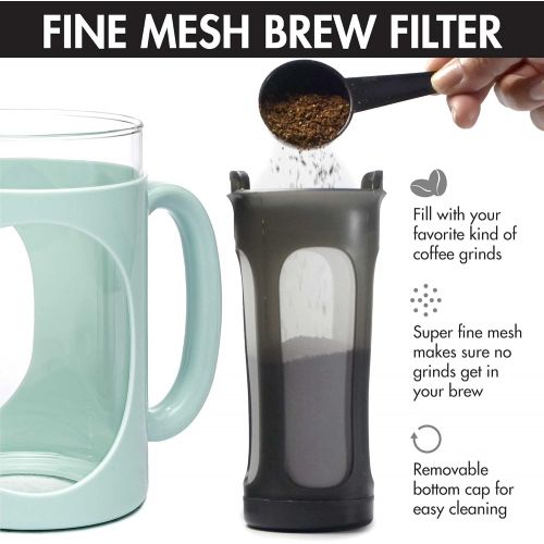  [아마존베스트]Primula Burke Deluxe Cold Brew Iced Coffee Maker, Comfort Grip Handle, Durable Glass Carafe, Removable Mesh Filter, Perfect 6 Cup Size, Dishwasher Safe, 1.6 Qt, Aqua