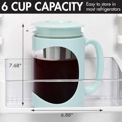  [아마존베스트]Primula Burke Deluxe Cold Brew Iced Coffee Maker, Comfort Grip Handle, Durable Glass Carafe, Removable Mesh Filter, Perfect 6 Cup Size, Dishwasher Safe, 1.6 Qt, Aqua