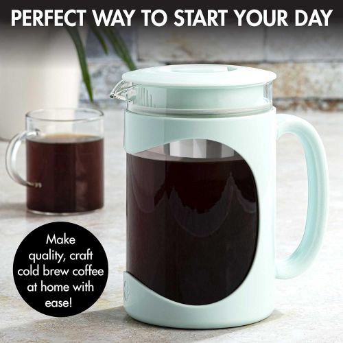  [아마존베스트]Primula Burke Deluxe Cold Brew Iced Coffee Maker, Comfort Grip Handle, Durable Glass Carafe, Removable Mesh Filter, Perfect 6 Cup Size, Dishwasher Safe, 1.6 Qt, Aqua