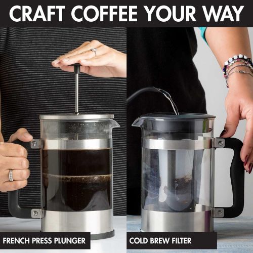  [아마존베스트]Primula 2-in-1 French Press Cold Brew One Coffee Maker, Comfort Grip Handle, Durable Glass Carafe, Perfect Size, 6 Cup, Stainless Steel