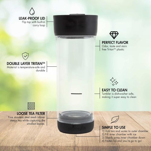  [아마존베스트]Primula Press and Go Double Wall Loose Leaf Iced Tea Brewer Tumbler With Strainer, 16 oz, Black