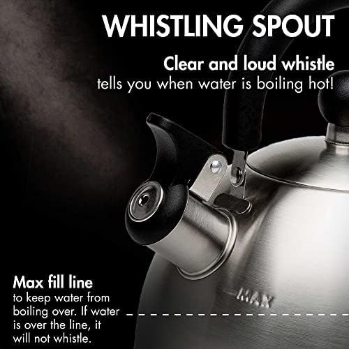  [아마존베스트]Primula Stewart Whistling Stovetop Tea Kettle Food Grade Stainless Steel, Hot Water Fast to Boil, Cool Touch Folding Handle, 1.5 Qt, Brushed