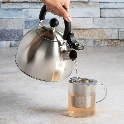  [아마존베스트]Primula Stewart Whistling Stovetop Tea Kettle Food Grade Stainless Steel, Hot Water Fast to Boil, Cool Touch Folding Handle, 1.5 Qt, Brushed