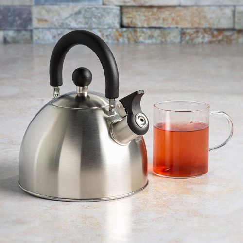  [아마존베스트]Primula Stewart Whistling Stovetop Tea Kettle Food Grade Stainless Steel, Hot Water Fast to Boil, Cool Touch Folding Handle, 1.5 Qt, Brushed