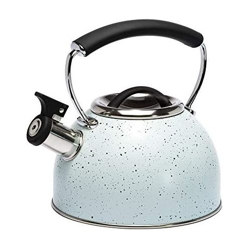  Primula Chelsea Whistling Stovetop Tea Kettle Food Grade Stainless Steel Hot Water, Fast to Boil, Cool Touch Handle, 2.3 Quart, Aqua Speckle