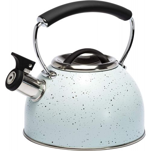  Primula Chelsea Whistling Stovetop Tea Kettle Food Grade Stainless Steel Hot Water, Fast to Boil, Cool Touch Handle, 2.3 Quart, Aqua Speckle