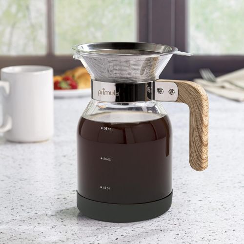  Primula Coffee Dripper Pour Over Maker Brewer Pot, Borosilicate Glass, Easy to Use and Clean, 36 oz, Light Wood