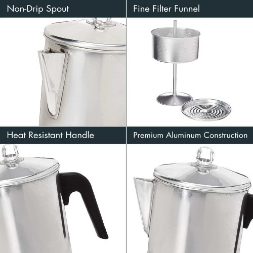  Primula Today Aluminum Stove Top Percolator Maker Durable, Brew Coffee On Stovetop, 9 Cup