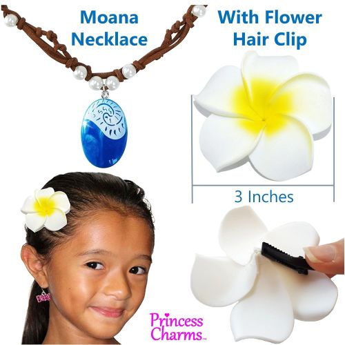  Princess Charms MOANA NECKLACE 3 Flower Clips & E-Book