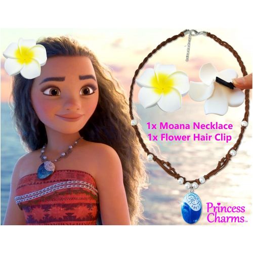  Princess Charms MOANA NECKLACE 3 Flower Clips & E-Book