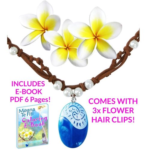  Princess Charms MOANA NECKLACE 3 Flower Clips & E-Book