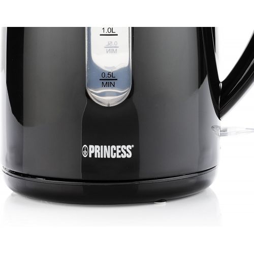  Princess Wasserkocher (schwarz) mit 1,7L Fassungsvermoegen - 360° rotierbar mit Wasserstandsanzeige, 236017
