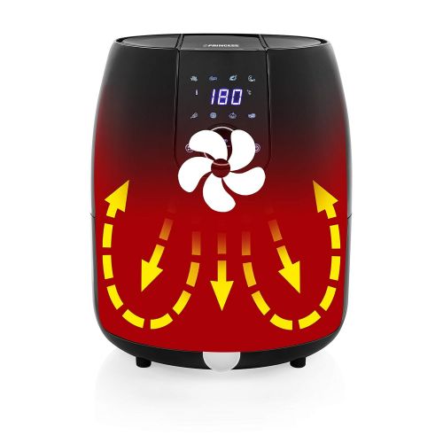  Princess 01.182025.01.001 XXL Hot Air Fryer with Digital Display without Oil Easy to Clean - 4.5 Litre Capacity 182025, 1500 Black