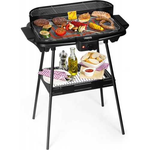  Princess elektrischer Tisch- und Standgrill - 47x28cm Grillflache, mit Windschutz, regelbare Heizstufe, 2000 Watt, 112247