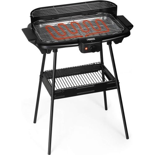  Princess elektrischer Tisch- und Standgrill - 47x28cm Grillflache, mit Windschutz, regelbare Heizstufe, 2000 Watt, 112247