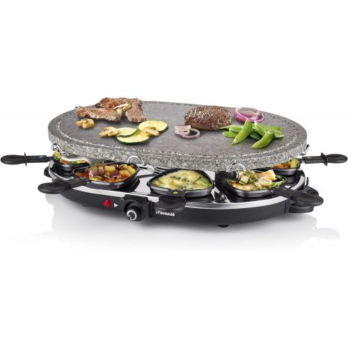  Princess Raclette Grill fuer bis zu 8 Personen - mit Steingrill und spuelmaschinenfestes Zubehoer, 162720