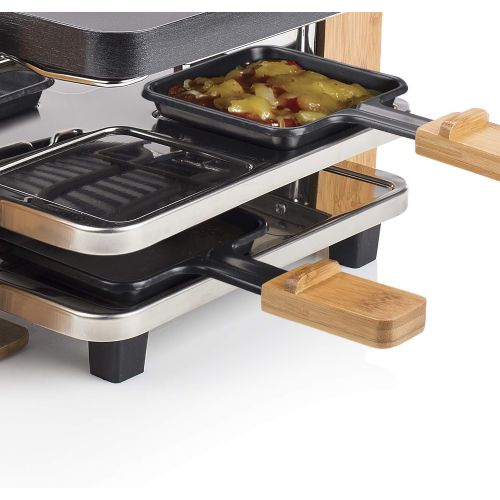  Princess Raclette Grill in Bambusausfuehrung - fuer bis zu 4 Personen, regelbare Heizstufe, 2 m Kabelzuleitung, 700 Watt, inkl. Holzspatel, 162900