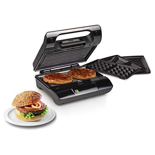  Princess Kontaktgrill 117002, Multigrill mit wechselbaren Grillplatten (Sandwich, Waffel, Grill), 700 Watt, 23x13cm Grillflache, antihaftbeschichtet