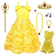 Princess Dresses for Girls Layered Off Cosplay Birthday Party Decorations with Accessories Yellow
