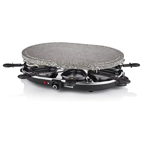  [아마존베스트]Princess Oval Raclette Stone Grill, 1200 Watt, Adjustable Thermostat, for 8 People, Non-Stick Coated Pans, 162720