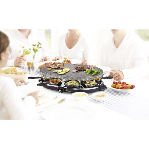  [아마존베스트]Princess Oval Raclette Stone Grill, 1200 Watt, Adjustable Thermostat, for 8 People, Non-Stick Coated Pans, 162720