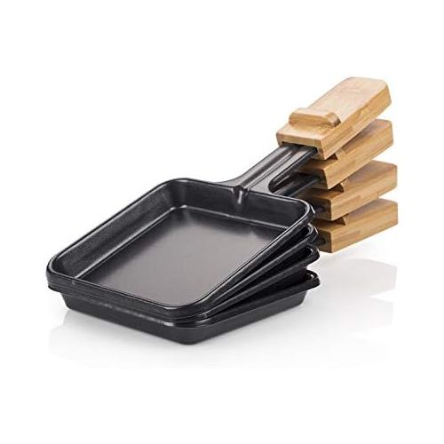  [아마존베스트]Princess Pure Raclette Grill in Bamboo Design for 4 People, 700 Watt, Thermostat, 4 Small Frying Pans and Spatula + Natural Stone Grill Plate