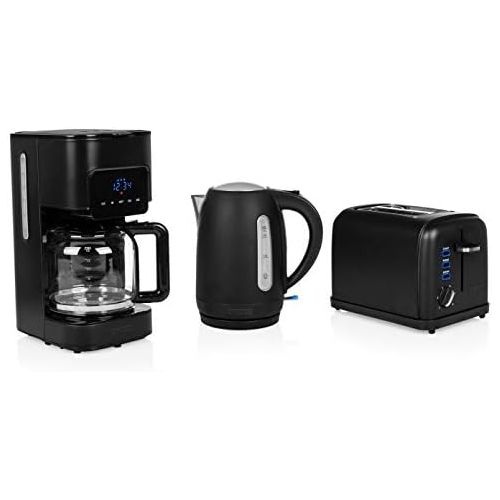  [아마존베스트]Princess Design Stainless Steel Breakfast Set in Black - Filter Coffee Machine, Kettle & Toaster