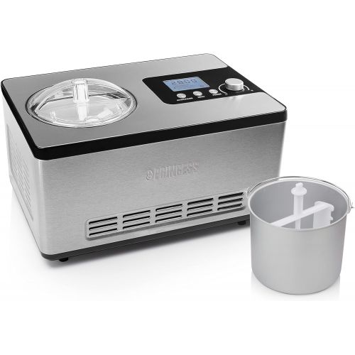  [아마존베스트]Princess Professional Stainless Steel Ice Cream Maker with 3 Power Levels and Built-in Cooling Compressor 2L Capacity [Ice Cream, Frozen Yogurt, Sorbets and Granita], 282604