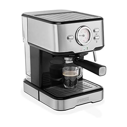  Princess 249412 Espresso and Capsule Machine, Stainless Steel, Also Milk Foam Variants such as Cappuccino, Latte and Espresso Macchiato, 20 Bar, Silver