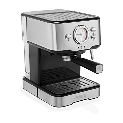  Princess 249412 Espresso and Capsule Machine, Stainless Steel, Also Milk Foam Variants such as Cappuccino, Latte and Espresso Macchiato, 20 Bar, Silver