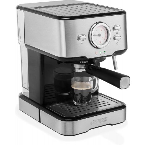  Princess 249412 Espresso and Capsule Machine, Stainless Steel, Also Milk Foam Variants such as Cappuccino, Latte and Espresso Macchiato, 20 Bar, Silver