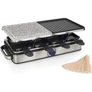 Princess Raclette Grill Deluxe with Stone & Aluminium Plate, Double Sided, 8 People, Raclette Pan, 1400 W, Thermostat, Stainless Steel, Brushed 162635