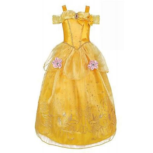  Princess Nori Princess Belle Dress Beauty and The Beast Princess Dress (Large fits 5t/6t) Satin Organza Cotton Blend