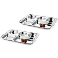 Prisha India Craft Stainless Steel 5-in-1 Compartment Divided Plate, Dosa Serving Plate | Length 14.00 Inch | Set of 2