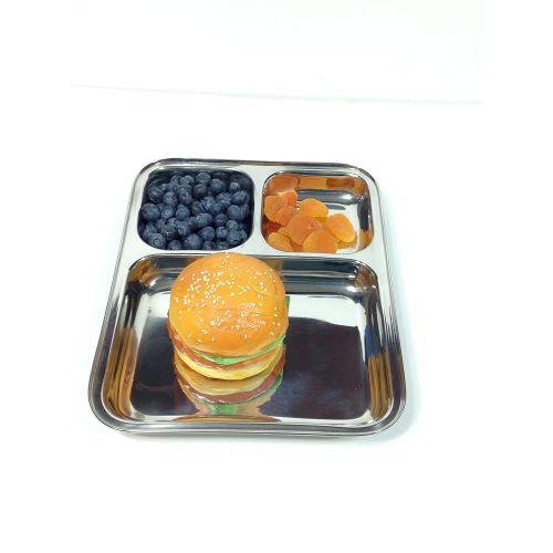  Private Qualways Rectangular Plate- Stainless Steel Divided Rectangular Shaped 3 Slot Tray