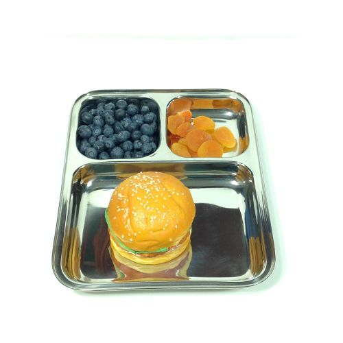  Private Qualways Rectangular Plate- Stainless Steel Divided Rectangular Shaped 3 Slot Tray