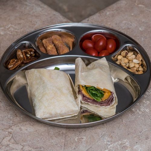  Private Qualways Round Plate- Stainless Steel Divided Round Shaped 5 Slot Tray